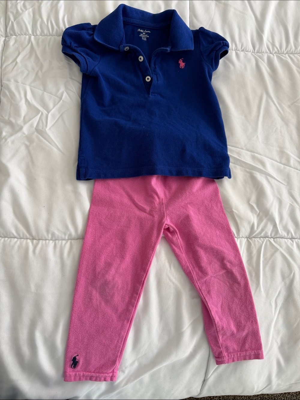 Ralph Lauren Navy Polo Top with Pink Leggings Set